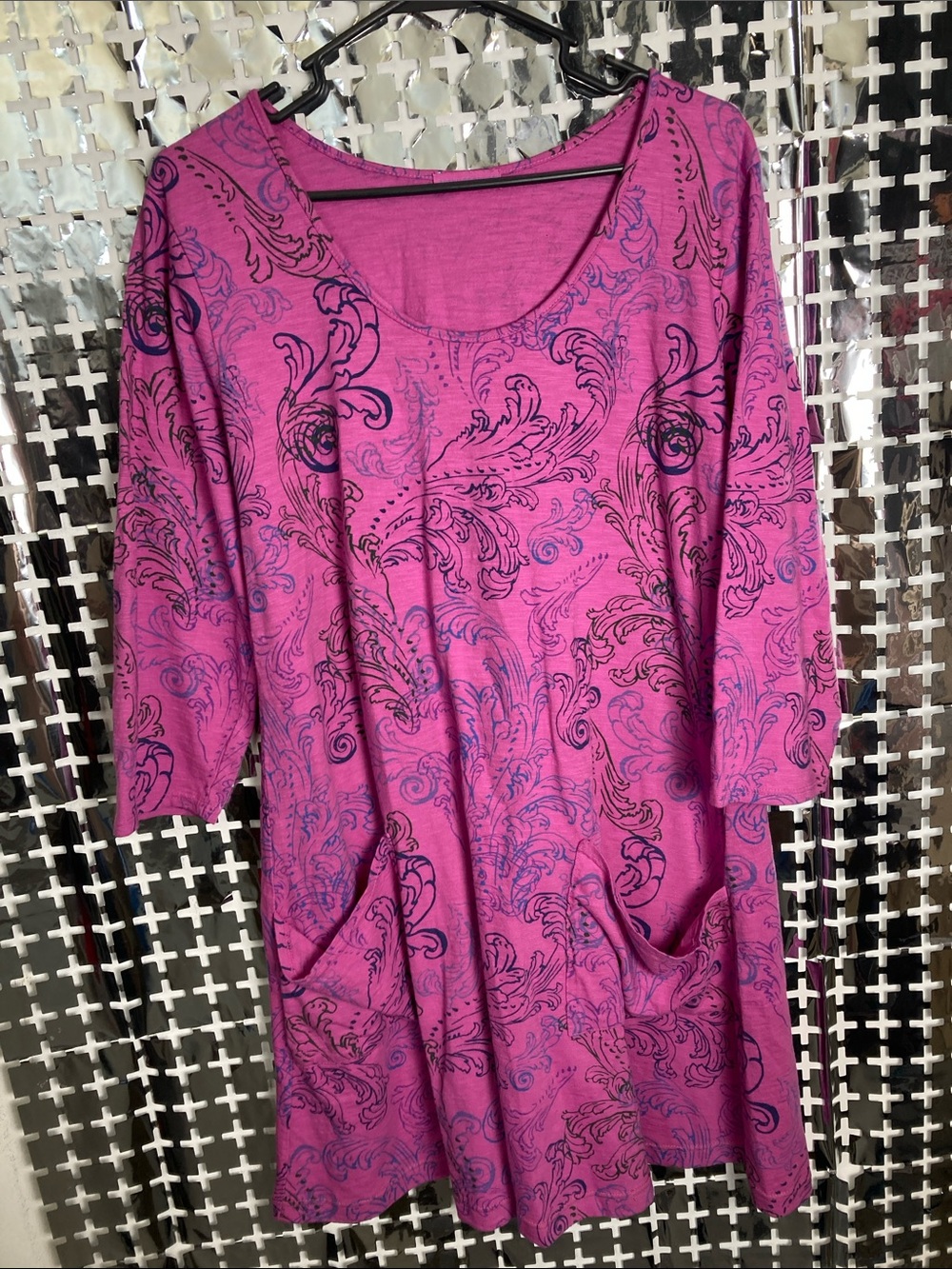 fresh produce Pink Floral Scroll Pocket Tunic Dress